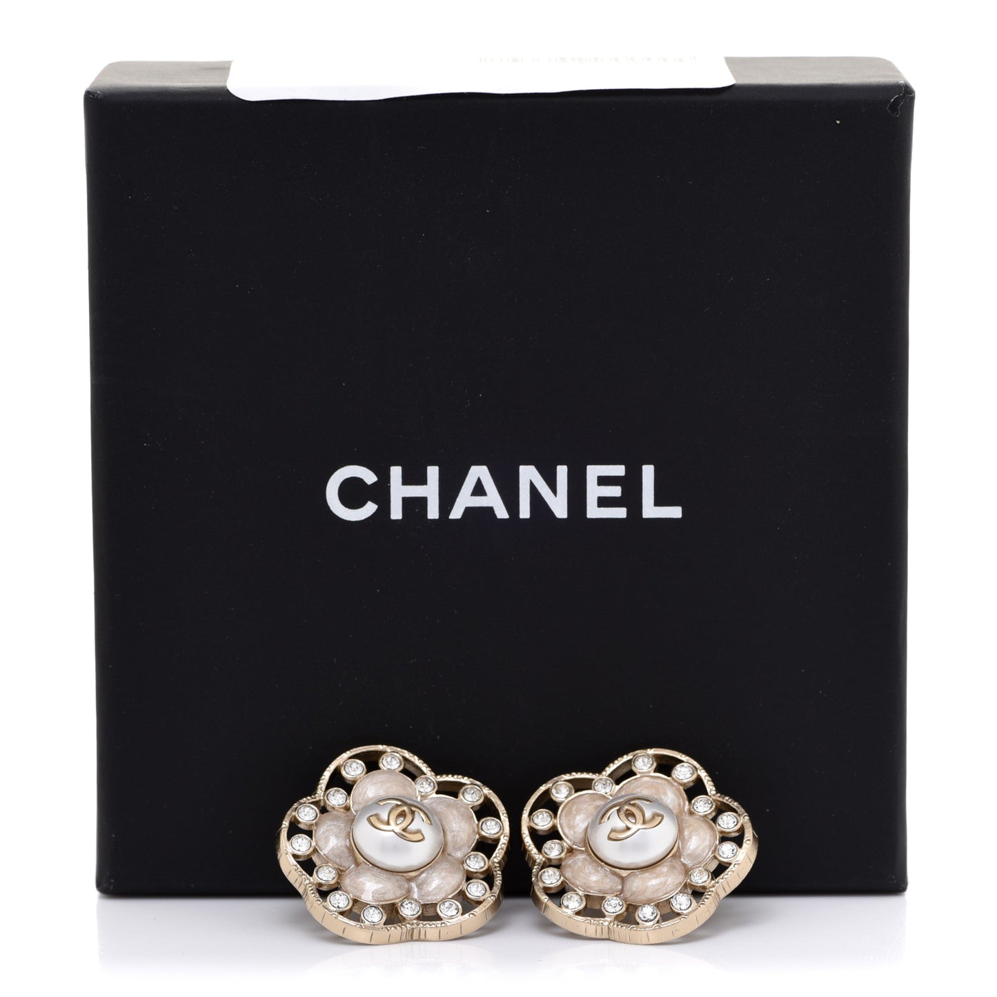 Enamel Crystal Pearl CC Camellia Earrings Pink Gold