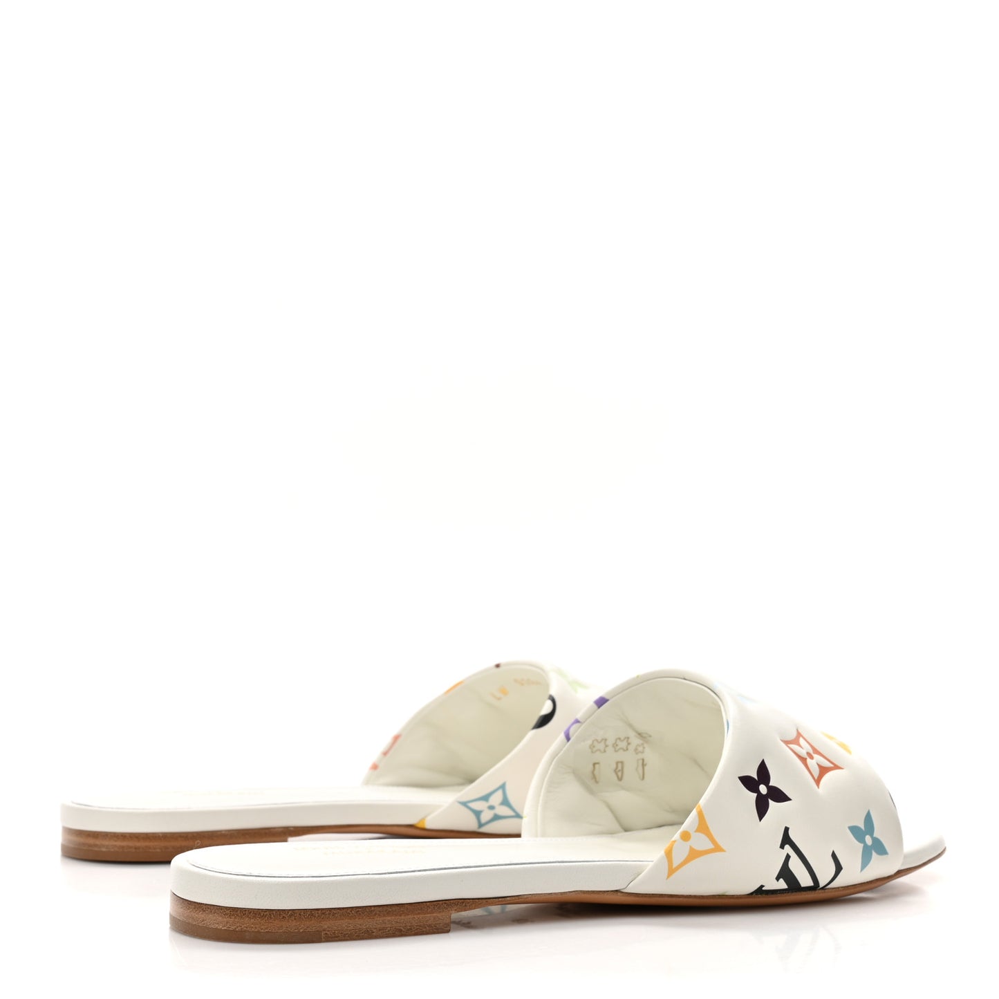 LV X TM Lambskin Monogram 6AM Flat Mule Sandals 39 White Multicolor