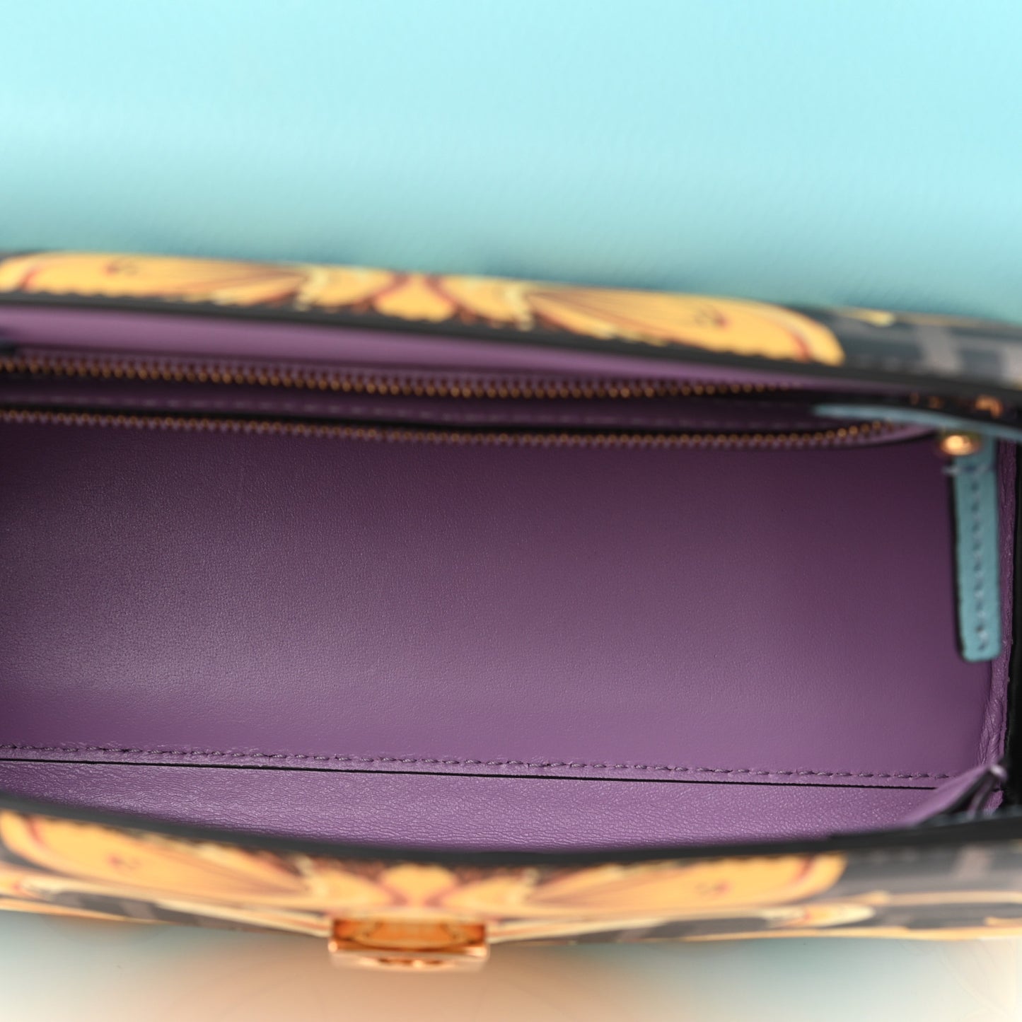 X FENDI Grained Calfskin Fendace La Medusa Medium Top Handle Bag Baby Blue Multicolor
