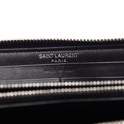 Saint Laurent Calfskin Crocodile Embossed Monogram Zip Around Wallet Black 6 of 6