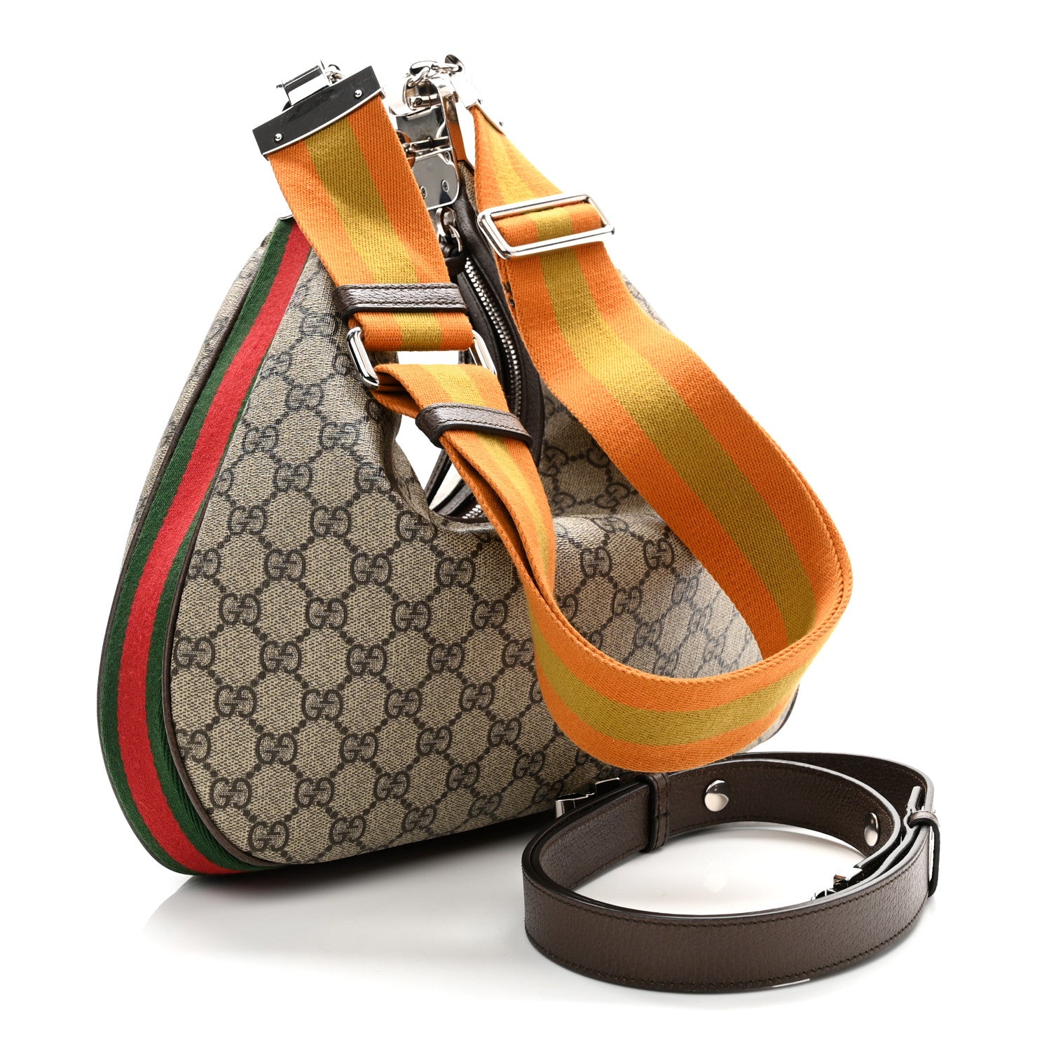 Gucci GG Supreme Monogram Textured Calfskin Web Large Attache Shoulder Bag Beige Ebony New Acero 3 of 10