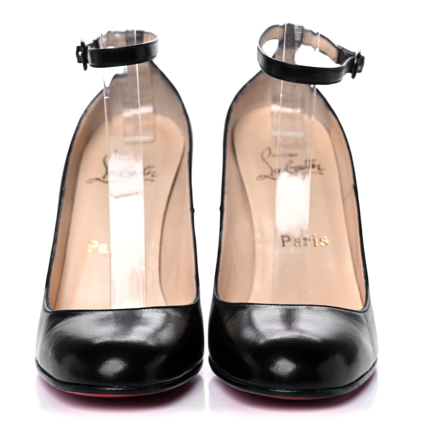 Shiny Nappa Chironde Ankle Strap Pumps 38 Black