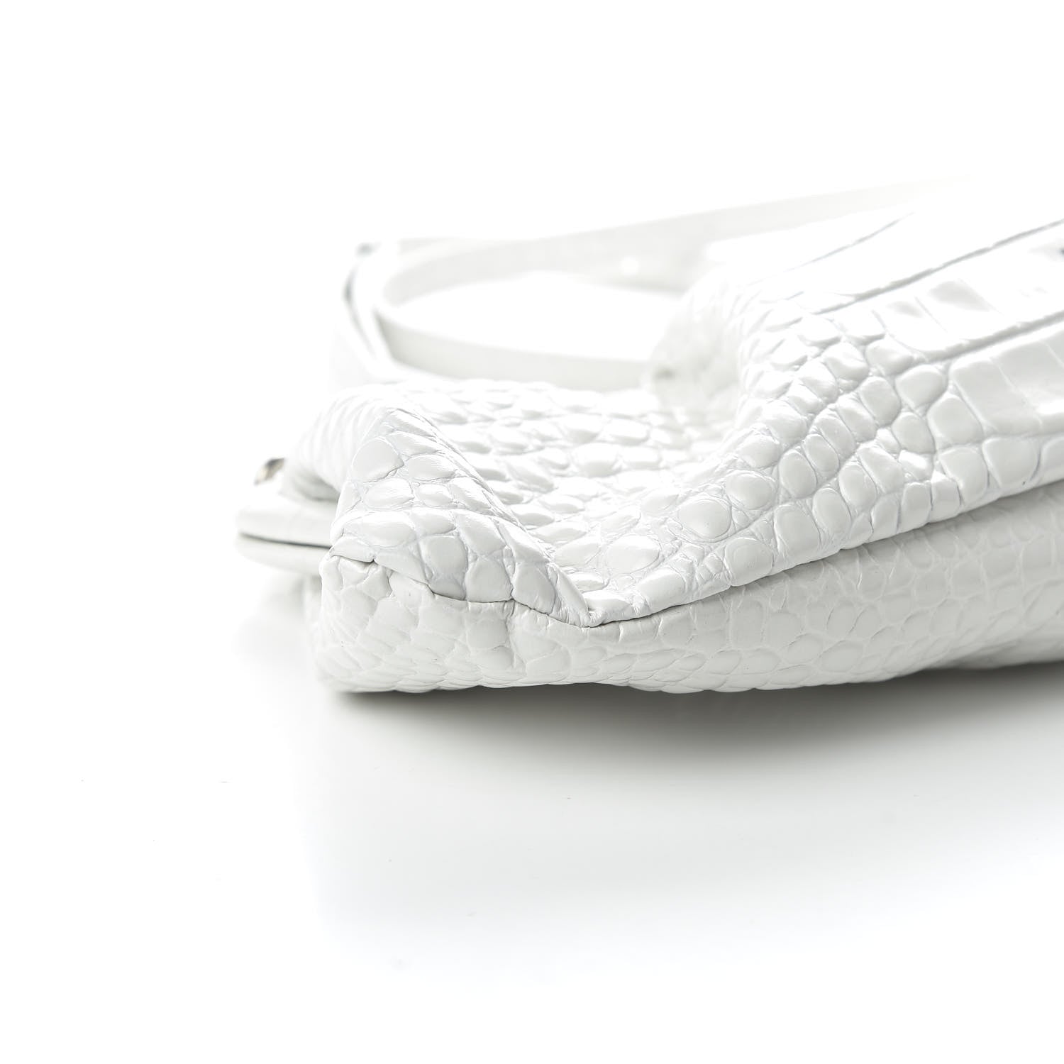 Balenciaga Shiny Supple Calfskin Logo Crocodile Embossed XL Cloud Clutch White 6 of 9