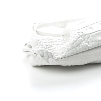 Balenciaga Shiny Supple Calfskin Logo Crocodile Embossed XL Cloud Clutch White 6 of 9