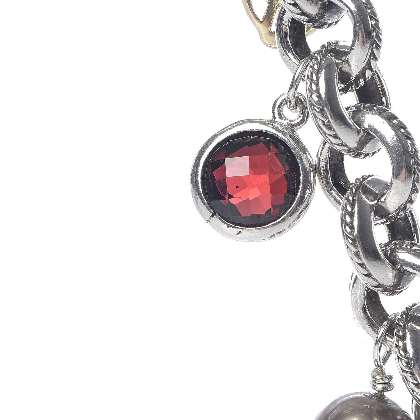 Sterling Silver 18K Yellow Gold Garnet Carnelian Pearl Labradorite Moonstone Cable Charms Necklace