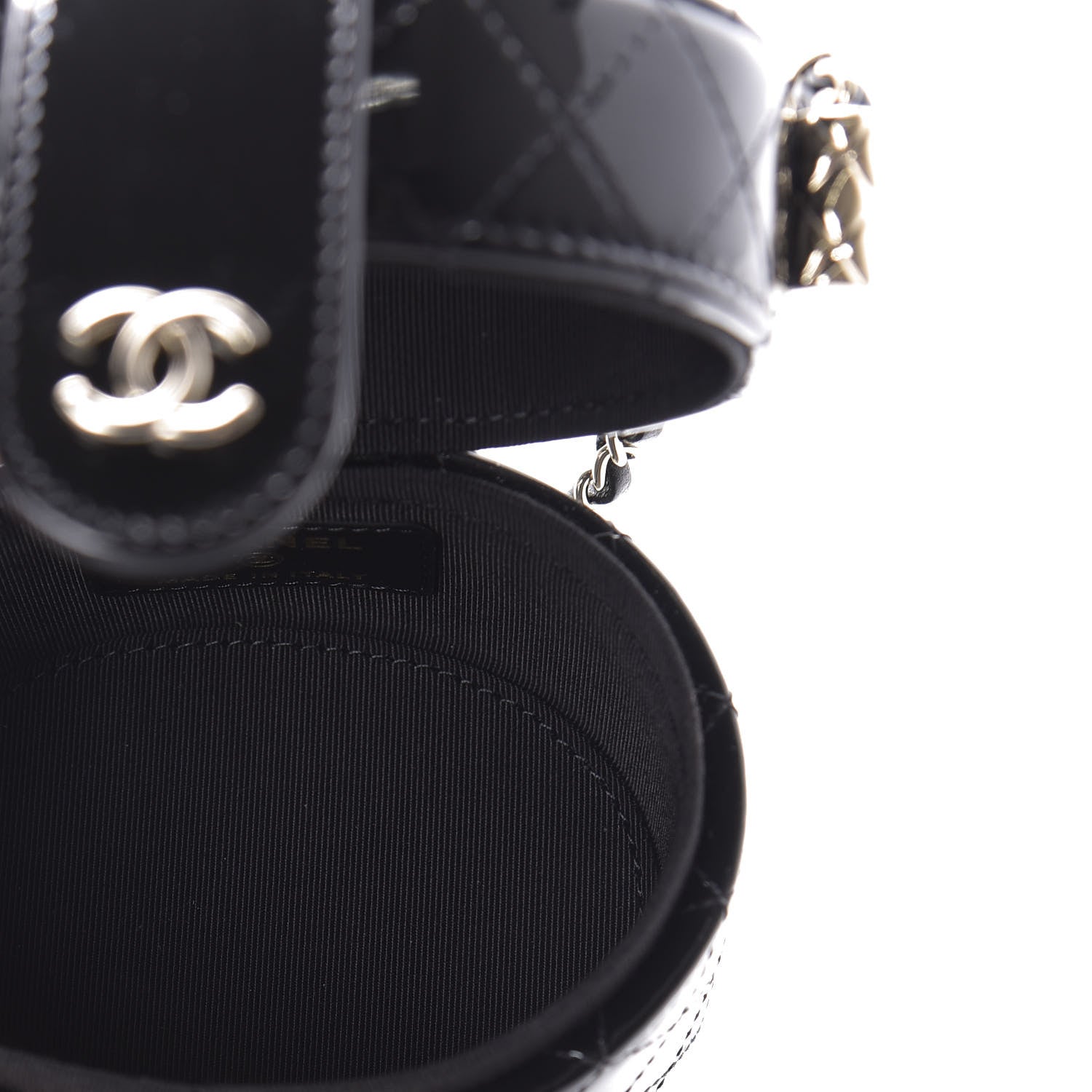 Chanel Patent Quilted Round Small Vanity With Chain Black 5 of 12