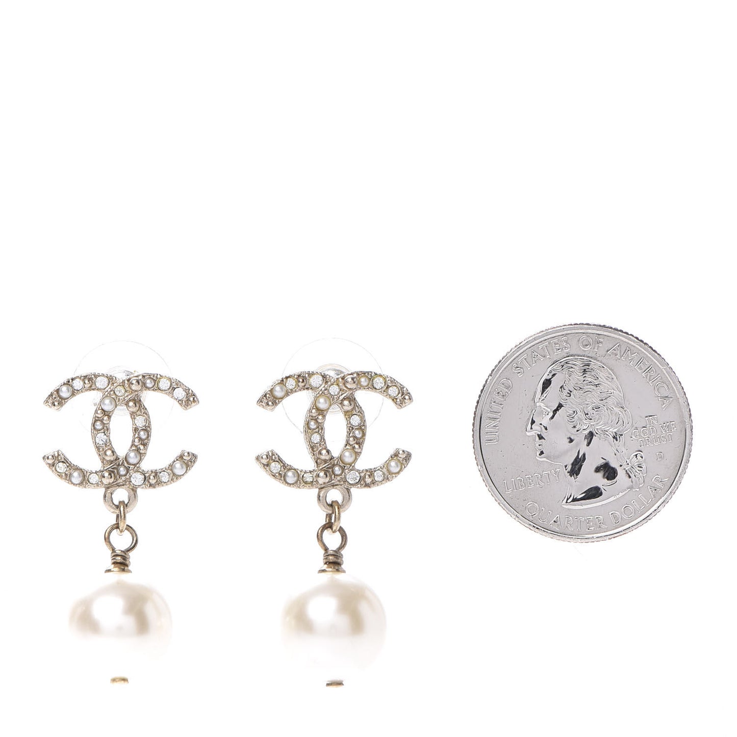 Crystal Pearl CC Drop Earrings Gold