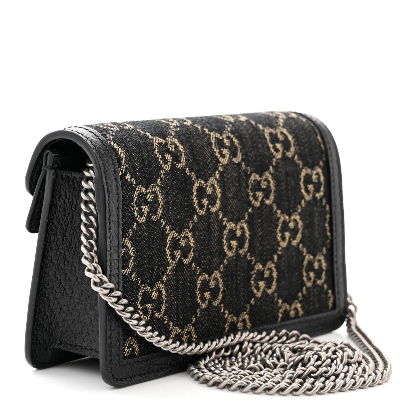 Jacquard Black Denim GG Monogram Super Mini Dionysus Shoulder Bag Black Ivory