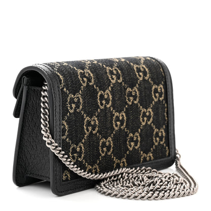 Gucci Jacquard Black Denim GG Monogram Super Mini Dionysus Shoulder Bag Black Ivory 3 of 9