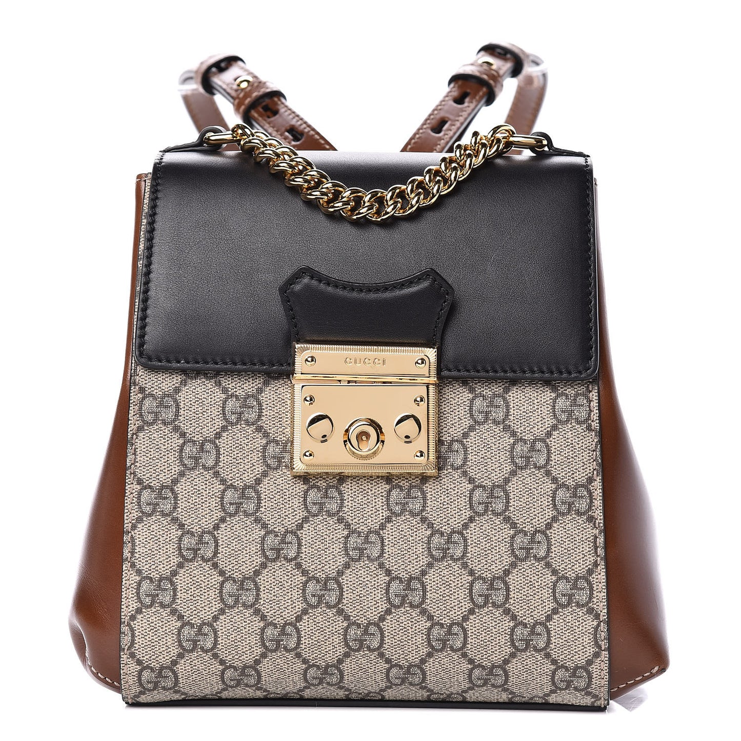 GG Supreme Monogram Calfskin Padlock Backpack Beige Cuir Black