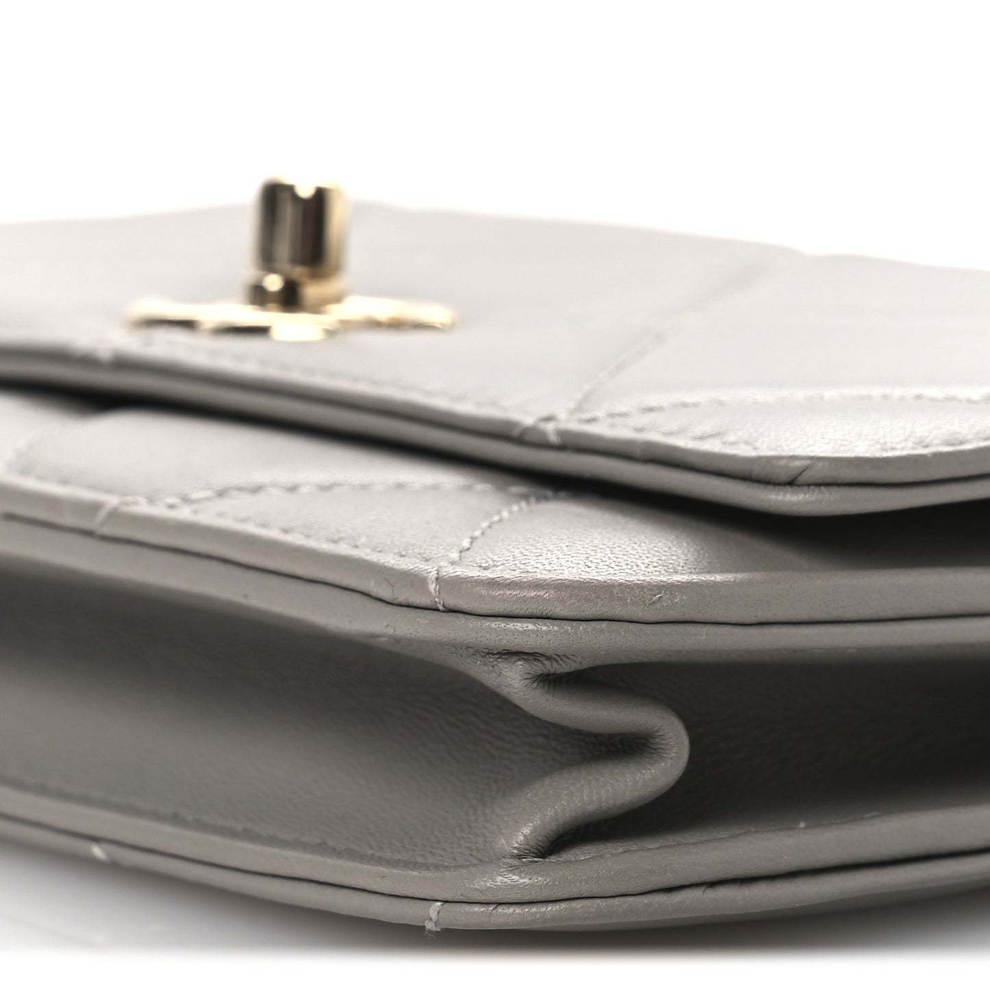 Lambskin Quilted Trendy CC Wallet On Chain WOC Grey