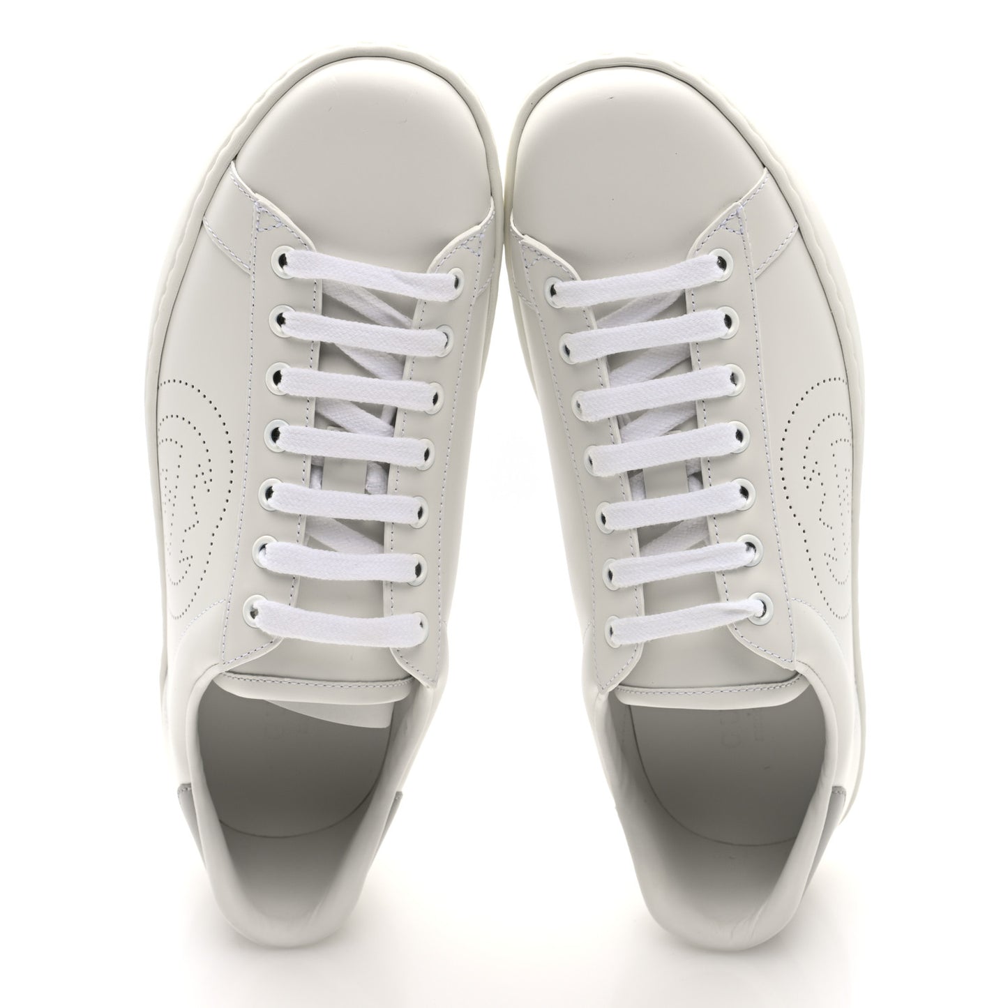 Calfskin Interlocking G Perforated Mens Ace Sneakers 8 White Grey Sky