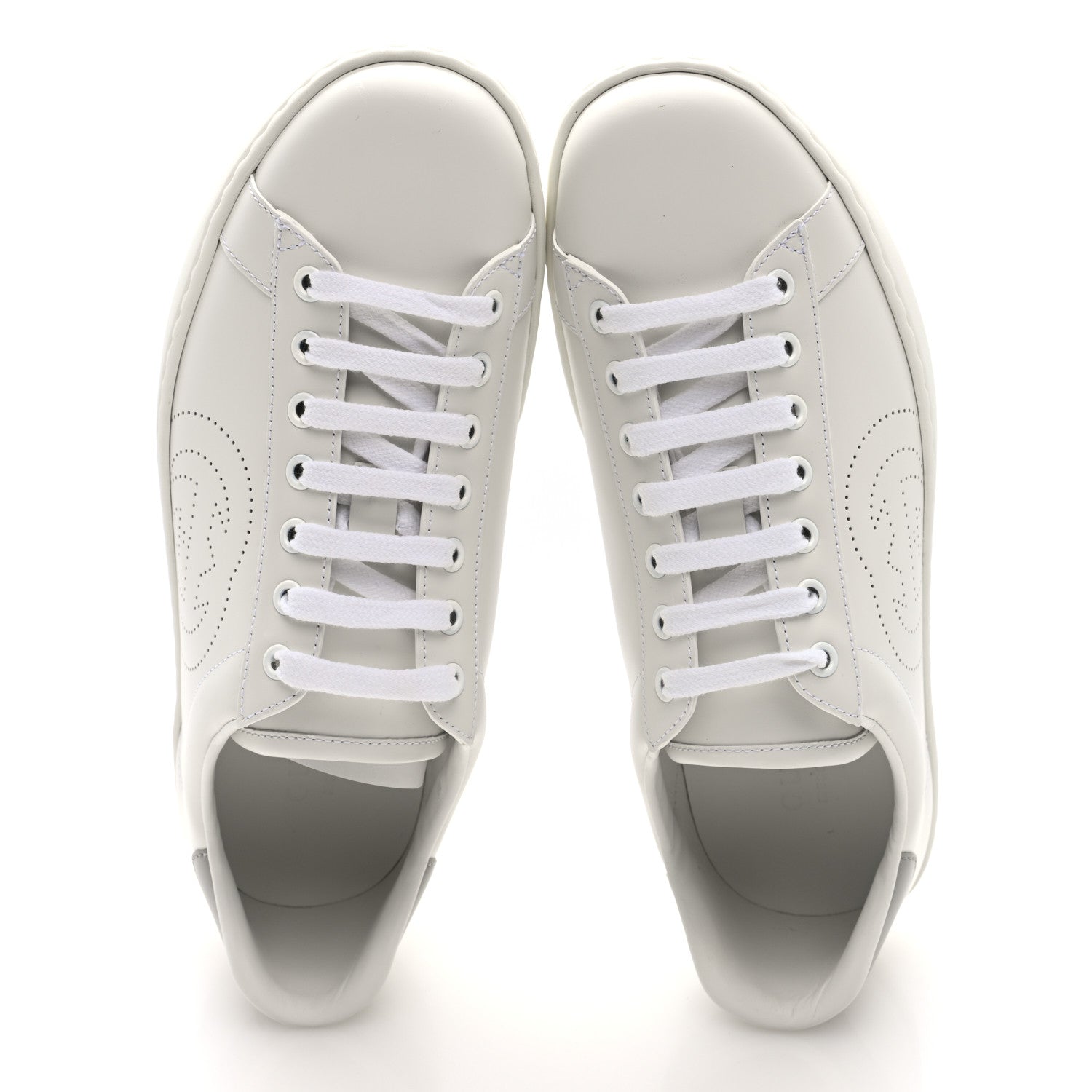 Gucci Calfskin Interlocking G Perforated Mens Ace Sneakers 8 White Grey Sky 7 of 9