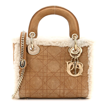 Christian Dior Suede Shearling Cannage Mini Lady Dior Camel 1 of 9