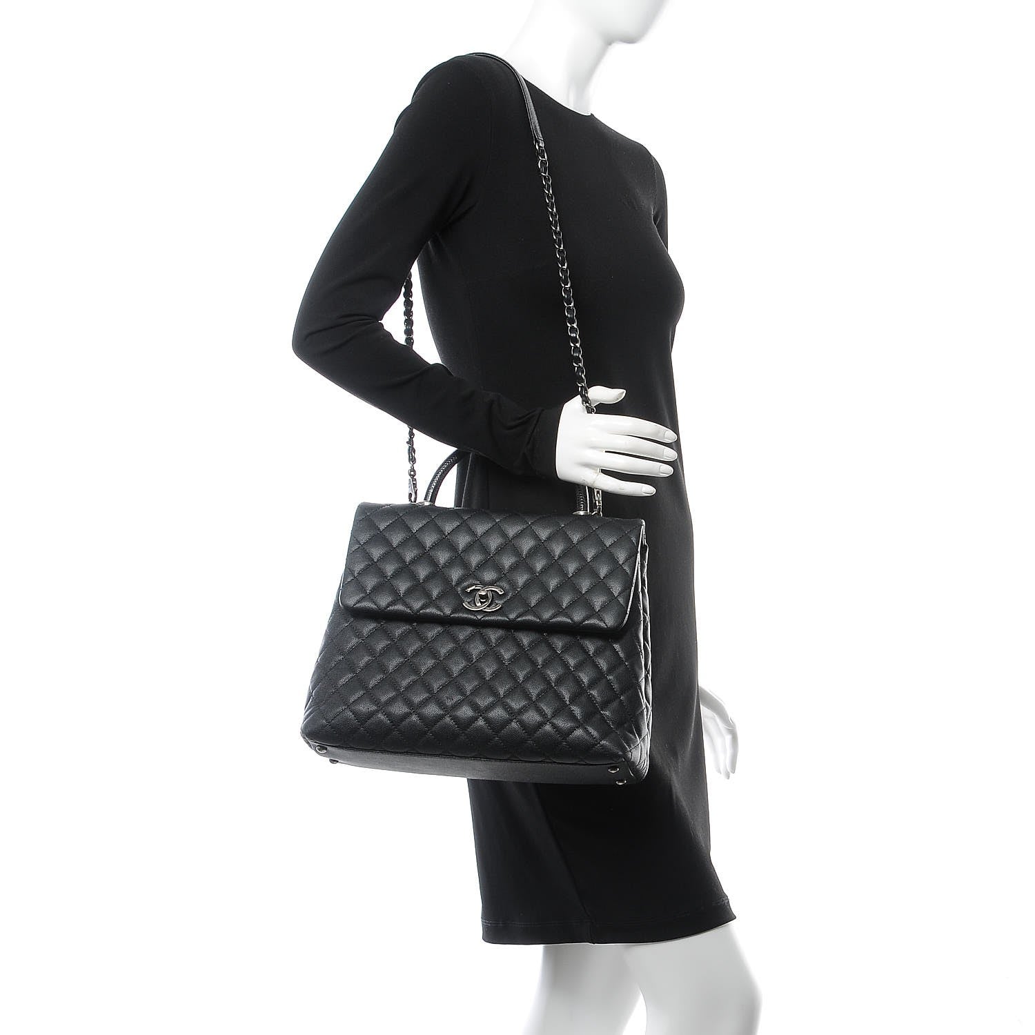 Chanel Caviar Lizard Quilted Large Coco Handle Flap Black 13 of 14