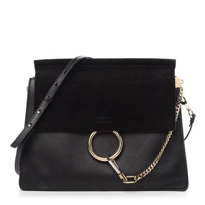 Chloe Suede Calfskin Medium Faye Shoulder Bag Black 1 of 9