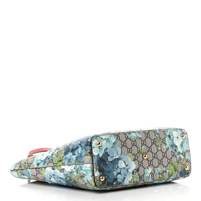Gucci GG Supreme Monogram Blooms Medium Zippered Bucket Tote Beige Blue Navy Hibiscus Red 4 of 12