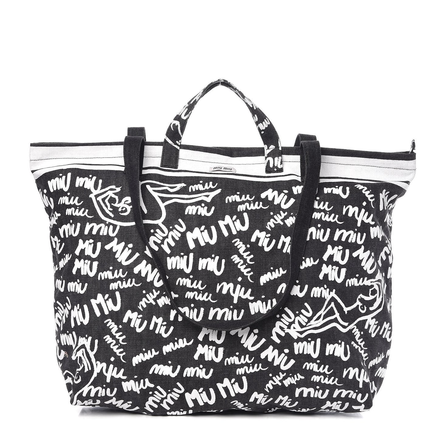 Denim Print Shopping Tote Black