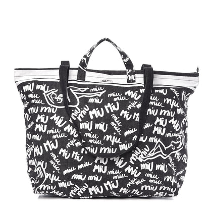 Miu Miu Denim Print Shopping Tote Black 1 of 11