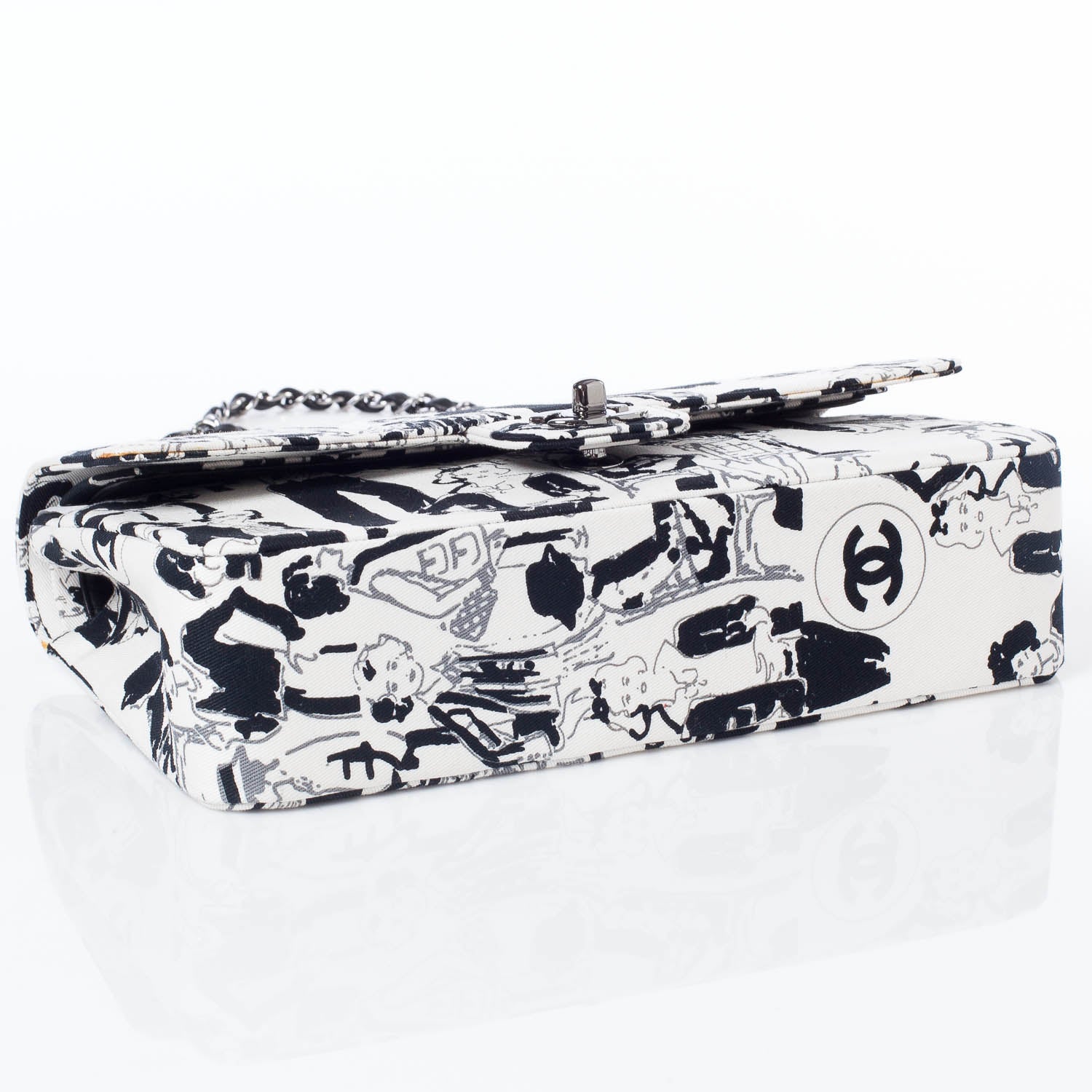 Chanel Canvas Coco Icons Medium Double Flap Black White 5 of 10