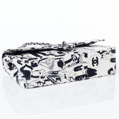Chanel Canvas Coco Icons Medium Double Flap Black White 5 of 10