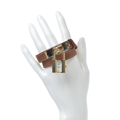 Hermes Stainless Steel Barenia 20mm Kelly Cadena Double Tour Quartz Watch Fauve 2 of 7