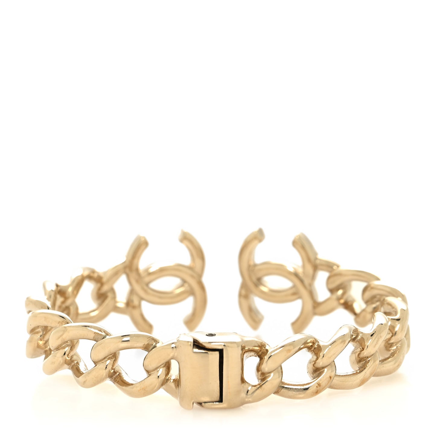 Metal CC Chain Link Cuff Bracelet Gold