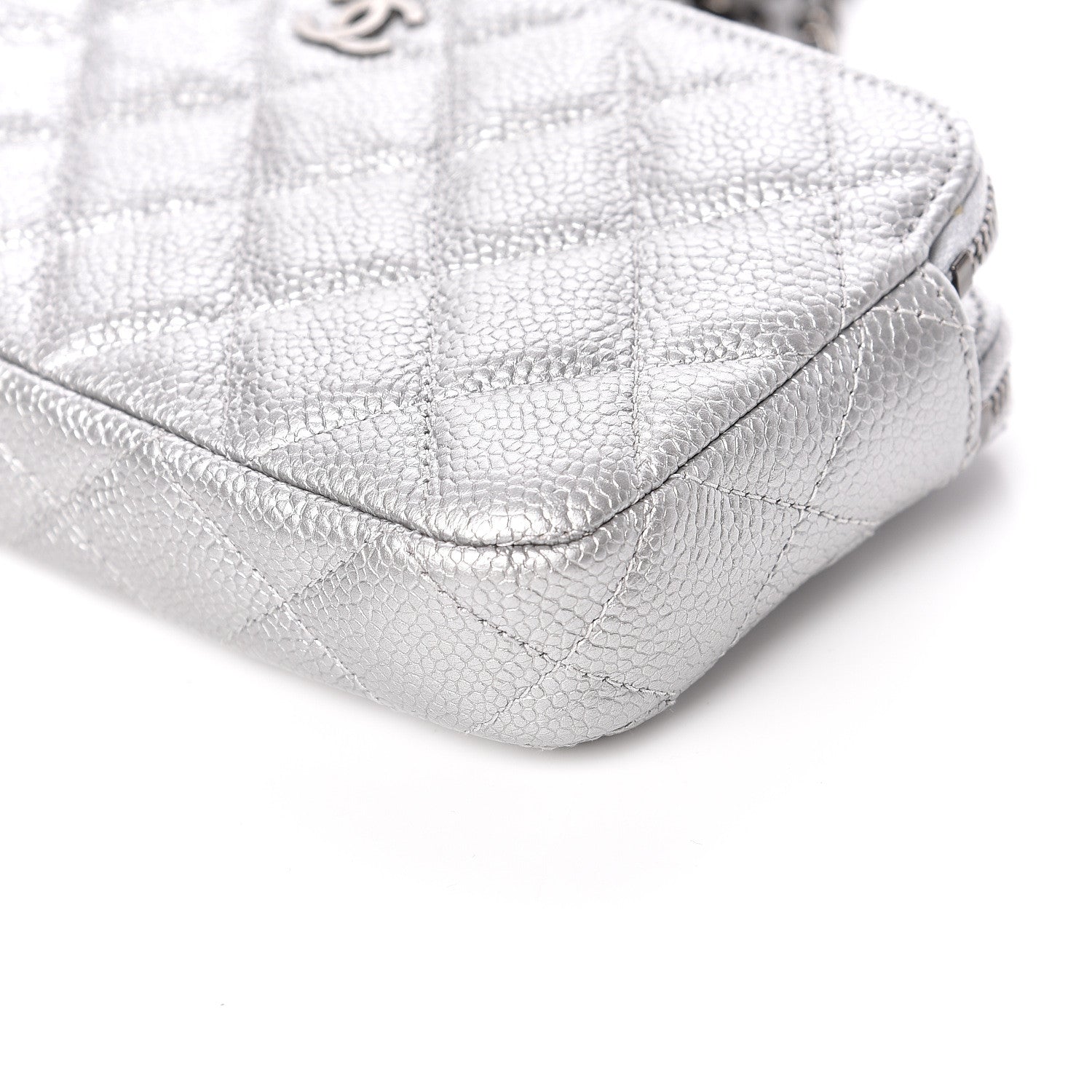 Chanel Metallic Caviar Quilted Small Clutch With Chain Silver 11 of 12