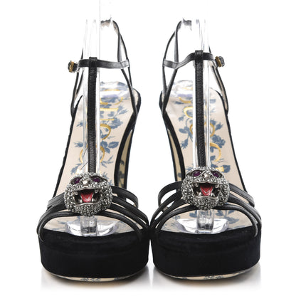 Gucci Velvet Malaga Kid Elias T-Strap Platform High Heel Sandals 37 Black 2 of 9