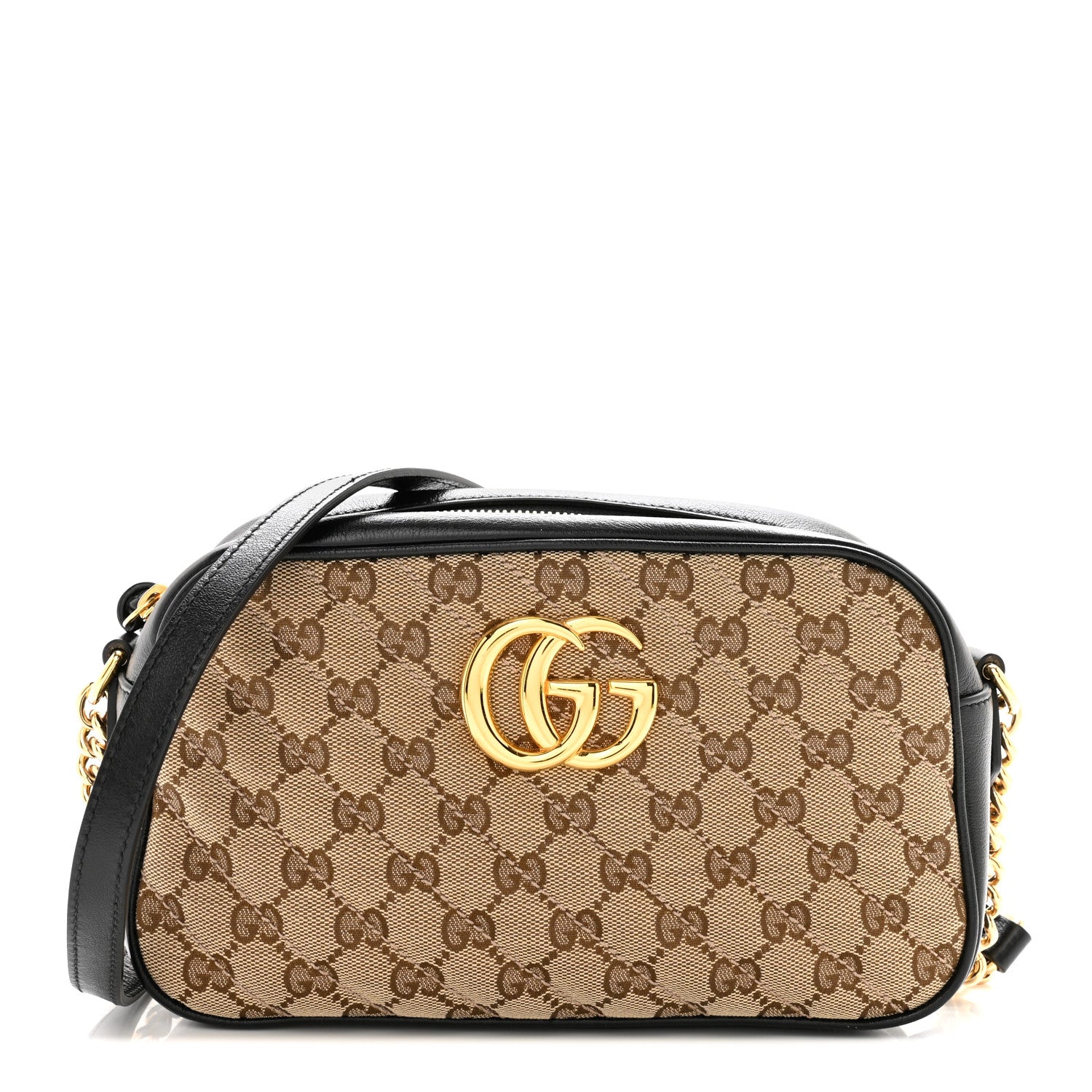 Gucci Monogram Matelasse Diagonal Small GG Marmont Chain Shoulder Bag Beige Black 1 of 11