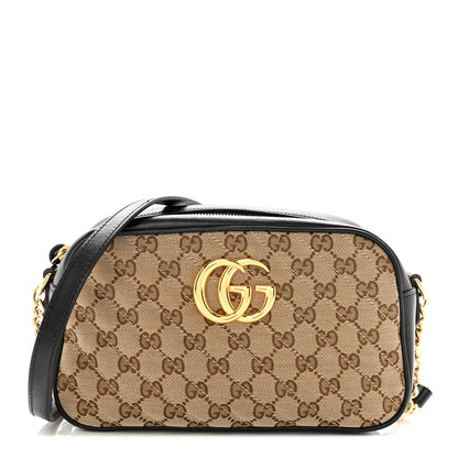 Gucci Monogram Matelasse Diagonal Small GG Marmont Chain Shoulder Bag Beige Black 1 of 11