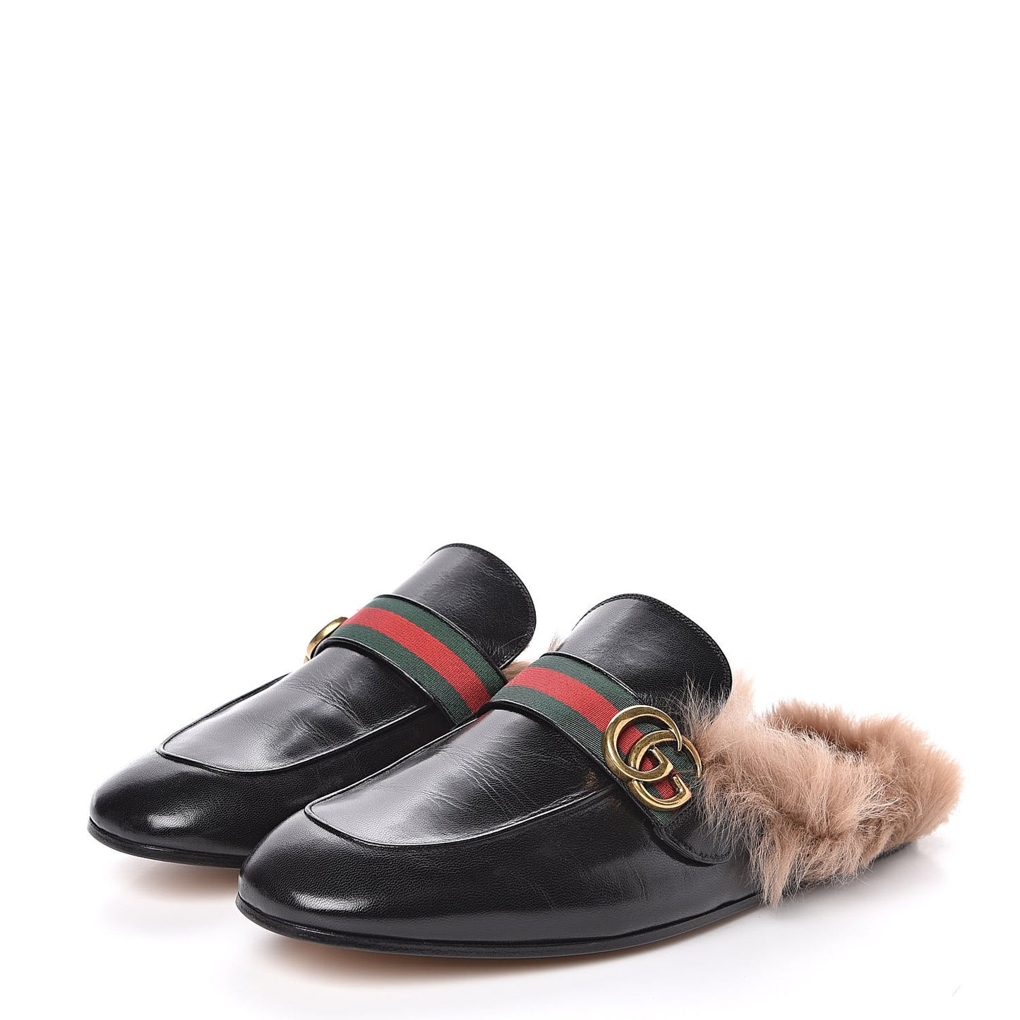 Goatskin Fur Web GG Mens Princetown Slippers 11 Black