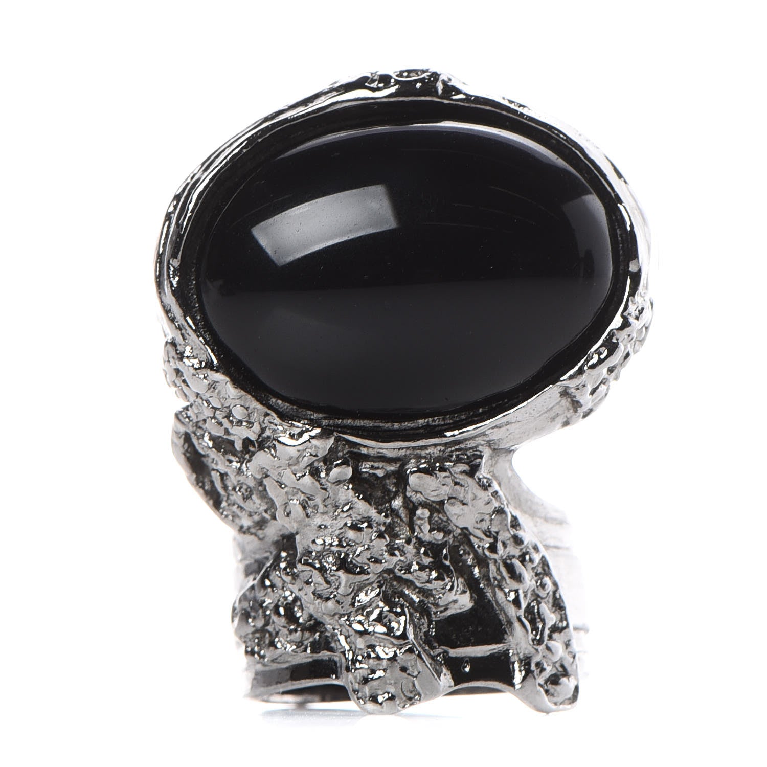 Saint Laurent Glass Cabochon Gunmetal Arty Ovale Ring 8 Black 1 of 4