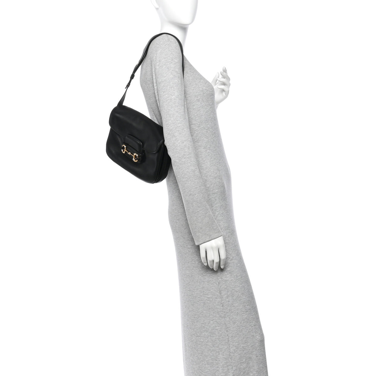 Calfskin Horsebit 1955 Aura Small Shoulder Bag Black