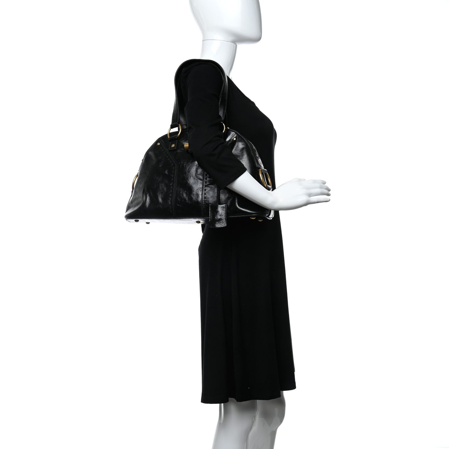 Textured Patent Calfskin Large Muse Black