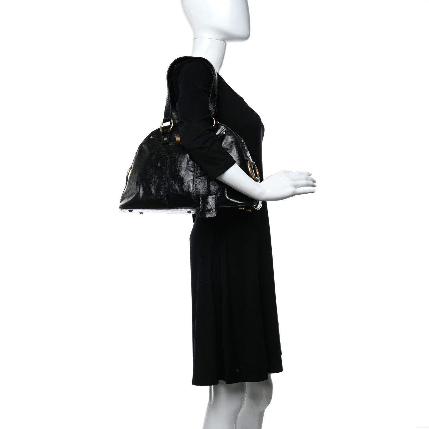 Saint Laurent Textured Patent Calfskin Large Muse Black 2 of 10