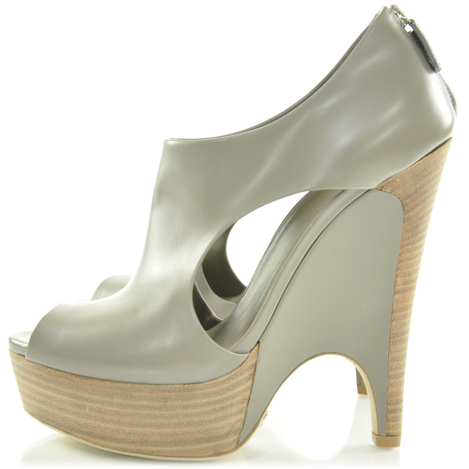 Gucci Leather Clemence Platform Wedge Sandals 38 Grey 3 of 7