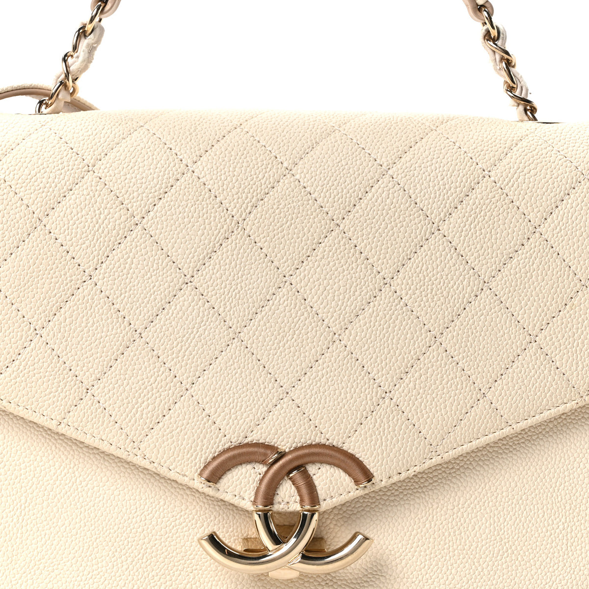Chanel Grained Calfskin Quilted Medium Cuba Top Handle Flap Ivory 7 of 9