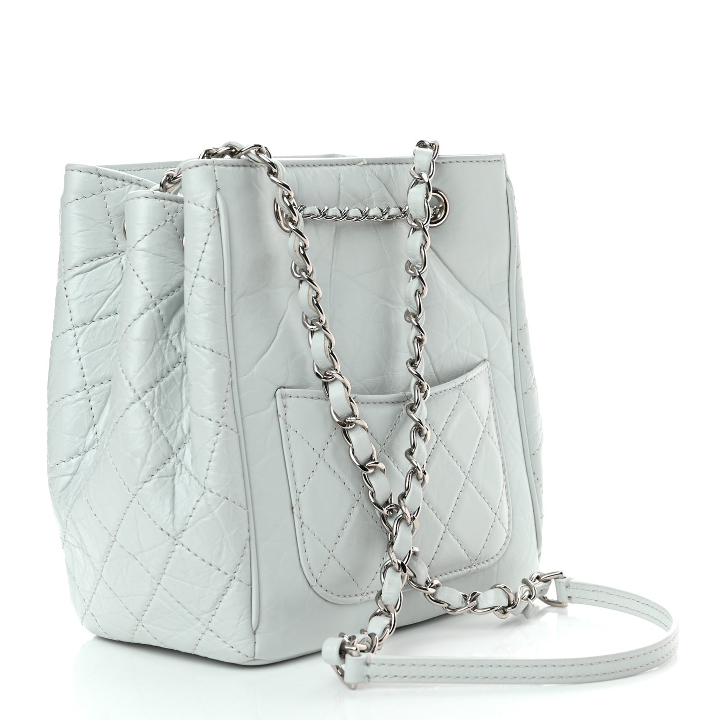 Aged Calfskin Quilted Small Drawstring Bag Blue