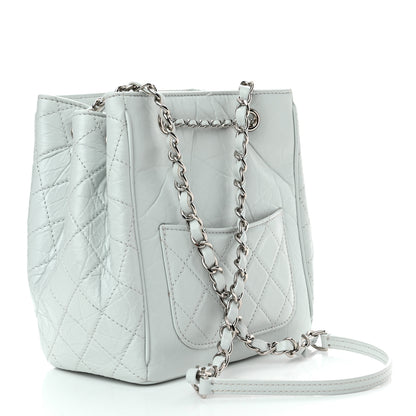 Chanel Aged Calfskin Quilted Small Drawstring Bag Blue 3 of 10