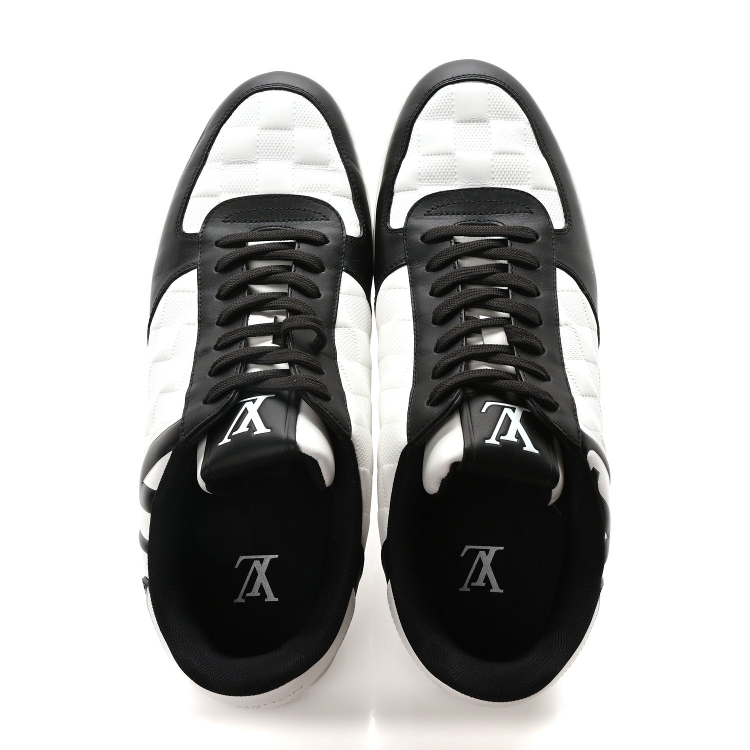 Louis Vuitton Calfskin Maxi Damier Mens Rivoli Sneakers 8.5 Black White 2 of 8