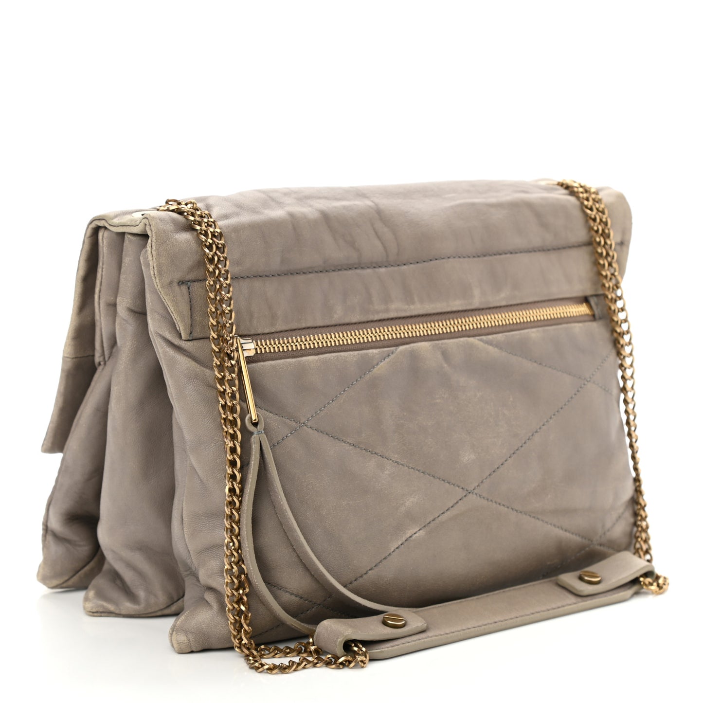 Lambskin Quilted Medium Sugar Flap Shoulder Bag Grey