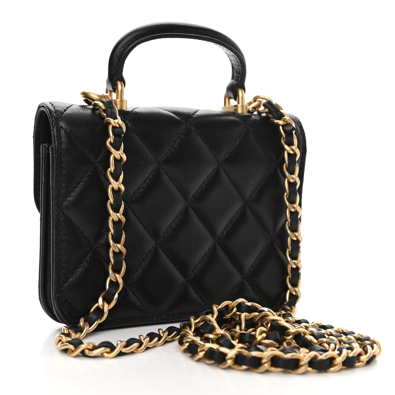 Chanel Lambskin Quilted Top Handle Flap Coin Purse With Chain Black 3 of 12