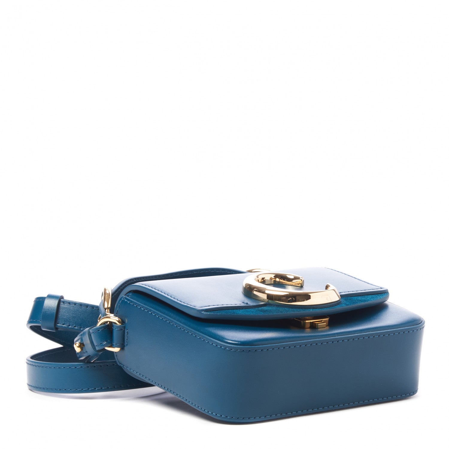 Chloe Shiny Calfskin Suede Mini C Double Carry Blue 3 of 7