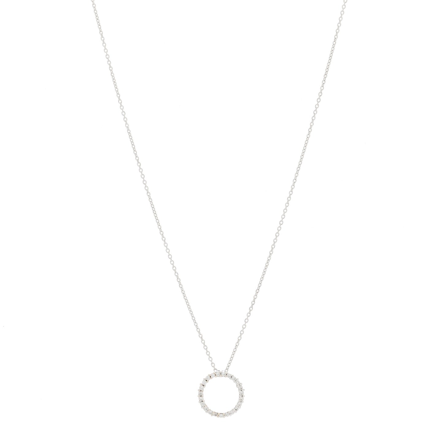 18K White Gold Diamond Small Tiny Treasures Circle Pendant Necklace