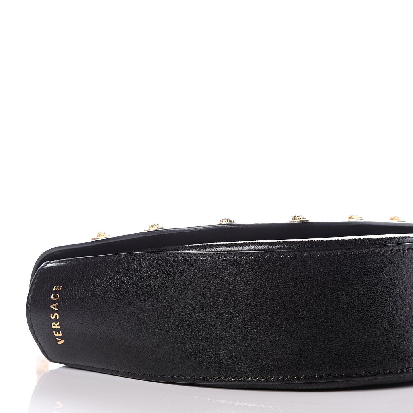 Calfskin Goatskin Medallion Tribute Chain Shoulder Bag Black
