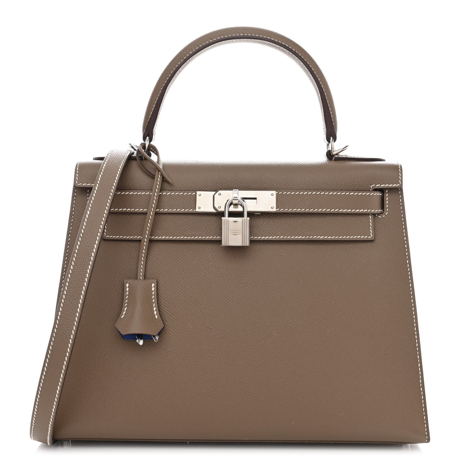 Hermes Epsom Horseshoe Kelly Sellier 28 Etoupe Bleu Electrique 1 of 13