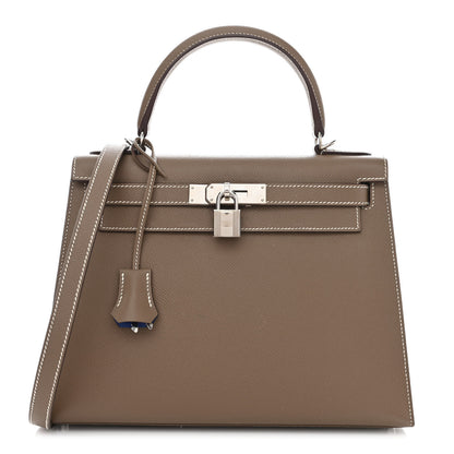 Hermes Epsom Horseshoe Kelly Sellier 28 Etoupe Bleu Electrique 1 of 13