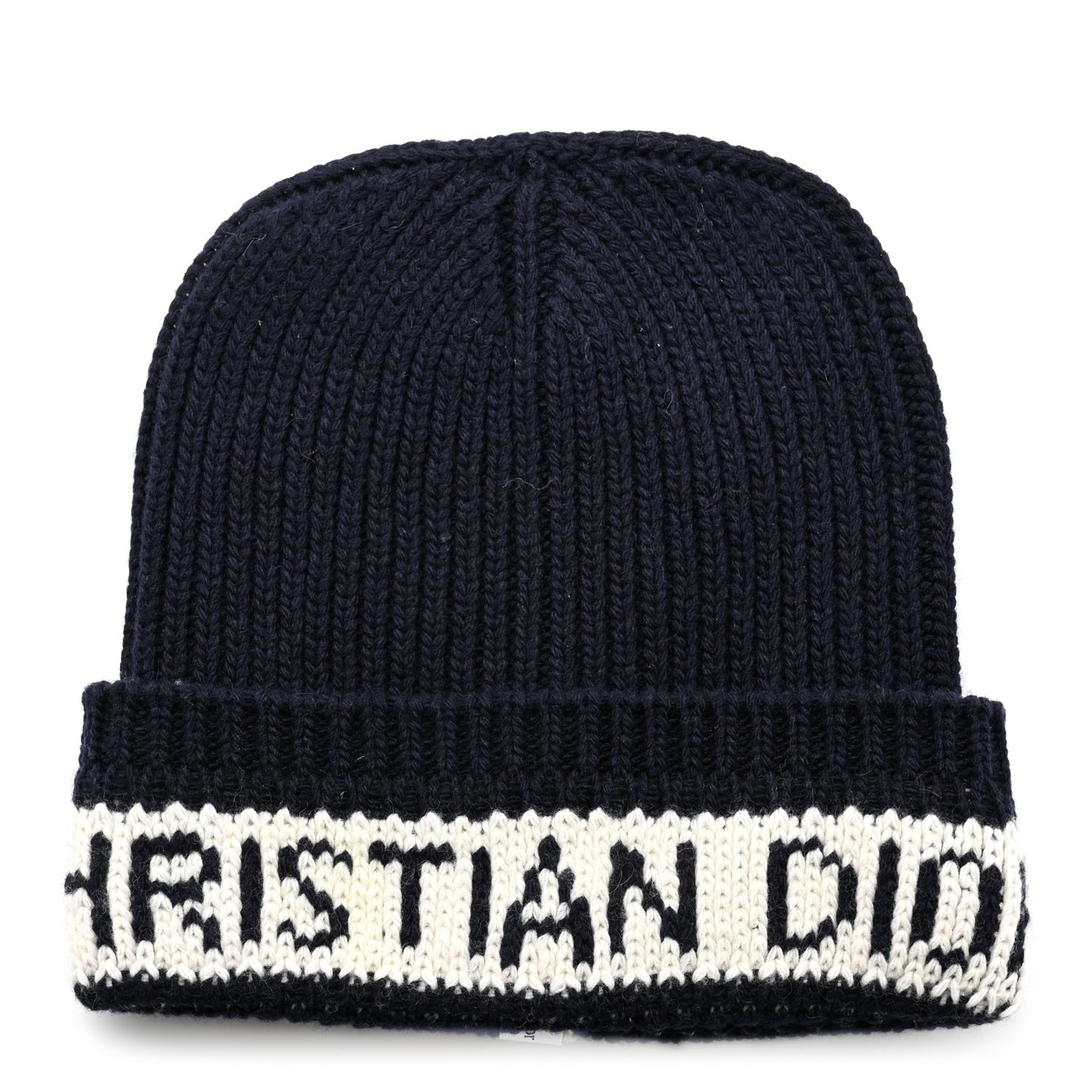 Cashmere Wool D-White Beanie Navy Blue White