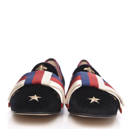 Gucci Velvet Bee Star Embroidered Sylvie Bow Loafers 36 Black 2 of 9